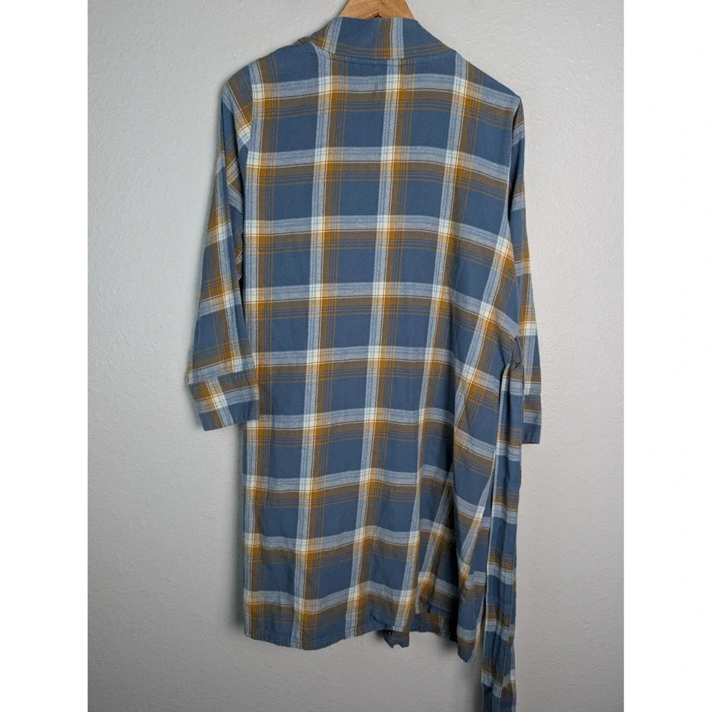 Pact Organic Cotton Flannel Robe Small Blue Mustard Plaid Belted Loungewear